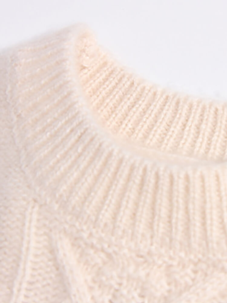 Kids Ivory Floral Embroidered Cable Knit Cashmere Sweater